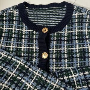 Appleseeds Sweater Cardigan Gold Button Plaid Women L  100% cotton pockets NWOT